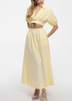 Yellow V Neck Crop Top Midi Skirt Set