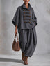 Dark Grey Oversized layered-collar toggle-fastening top and wide-leg trousers set