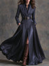 Navy belted maxi dress with Western-style lapels (shirt not included)