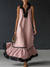 Pink Halter V Neck Loose Ruffle Maxi Dress