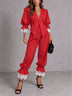 Elegant Lace Trim Blazer & Ruffle Hem Pants Set