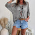 Bohemian V-neck Diamond-patterned Openwork Batwing Sleeve Knit Top