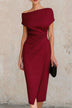 Elegant Short-sleeved Slim-fit Pleated Midi Dress