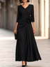 Black V-Neck Floral Ruched Draped Maxi Dress
