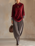 Burgundy Velvet Cowl Neck Top & Grey Crinkled Harem Pant Two‑Piece Set