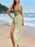 Solid Color One-piece Swimsuit & Skirt Set