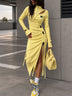 Yellow Irregular-Cut Midi Dress with Drawstring and Slit