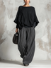Relaxed Pleated Batwing Top and Wide-Leg Pants Two-Piece Set
