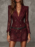Burgundy lace double-breasted collared blazer mini dress (with belt)
