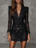 Black lace double-breasted collared blazer mini dress (with belt)