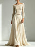 Beige boat-neck top and asymmetric maxi skirt set (includes belt)