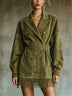 Faux Suede Double-Breasted Mini Dress with Lapel and Fringed Hem