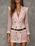 Pink lace double-breasted collared blazer mini dress (with belt)