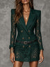 Dark green lace double-breasted collared blazer mini dress (with belt)