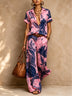 Boho-style vintage satin paisley print two-piece set