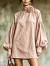 Pink 3D floral high-neck lantern-sleeve mini dress
