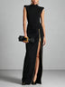 Premium black sleeveless maxi dress with zipper and slit