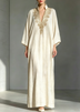 White Stand‑Collared Embroidered Kaftan Maxi Dress
