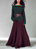 Elegant Off-Shoulder Color Block Sweater with Pleated Maxi Skirt Set