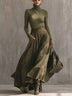 Olive green high-neck top and faux suede maxi skirt set