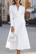 Elegant V-neck Long-sleeved Fitted Waist Midi Dress
