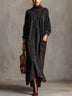 Black Faux Suede Maxi Dress With Red Contrast Stitching And Patch Pockets
