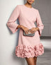 Black Round Neck 3D Floral Ruffle Hem Mini Dress