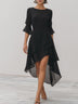 Black 3/4 Flare Sleeve Asymmetric Layered Chiffon Hem Midi Dress