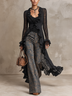 Vintage Black Sheer Ruffled Lace Maxi Cardigan Blouses