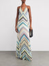 Herringbone Crocheted Print Spaghetti Strap V-neck Camisole Maxi Dress