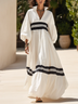 White & Black Contrast Stripe Tiered Maxi Dress