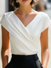 Elegant Satin Wrap V-Neck Short-Sleeve Shirt