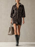 Vintage-Inspired Zip Front Utility Mini Dress with Patch Pockets