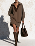Vintage Check Sleeve Oversized Mini Dress with Deep V-Neck