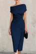 Elegant Short-sleeved Slim-fit Pleated Midi Dress