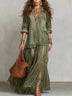 Blue Faux Denim Shirt Collar With Sheer Pockets Maxi Dress