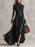 Black Ruched Turtleneck Maxi Dress