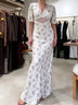 Elegant Floral Sheer Cutout Lace-Paneled Maxi Dress