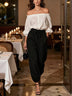 Off-the-Shoulder White Shirt and Black Trousers Set