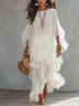 White batwing-sleeve top and ruffled skirt chiffon set