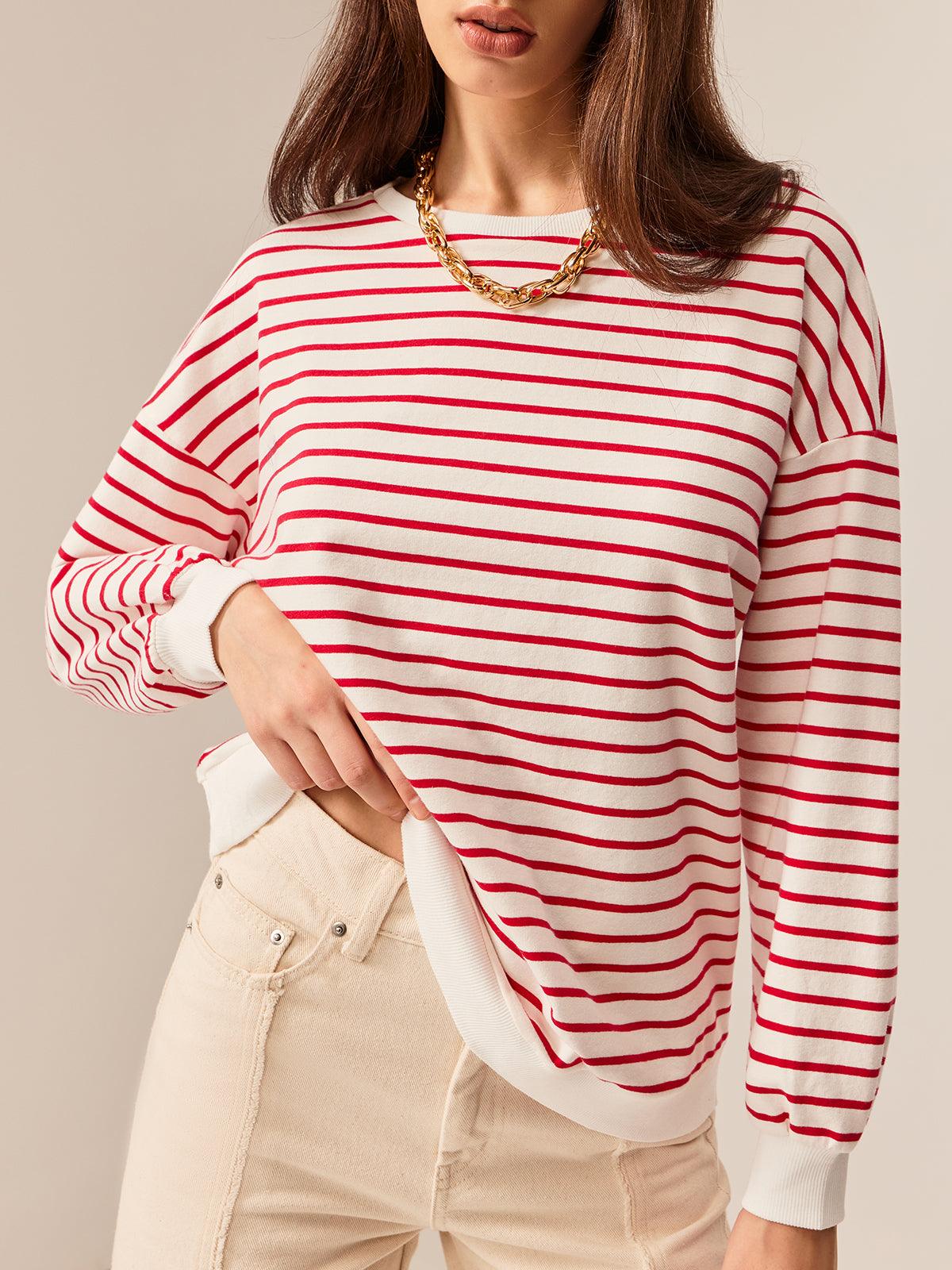 Contrast Trim Striped Sweatshirt