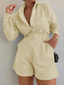 Cotton and Linen Long Sleeve Loose Shorts Set