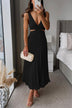 V Neck Cut Out Waist Sleeveless Pleated Maxi Dress