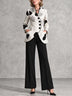 Black White Spot Tailored Blazer And Wide Leg Pants 2-Piece Suit