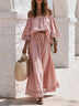 Boho off-shoulder lace-trim three-quarter sleeve top and skirt set