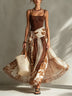 Brown Vest and Printed Chiffon Skirt Set