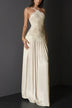 Off-the-Shoulder Floral Lace-Paneled Pleated Maxi Dress