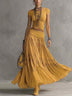 Yellow Sheer Lace-Paneled Top and Pleated Maxi Skirt Set