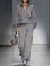 Casual Grey Patchwork Leopard Print Sweatshirt And Long Set