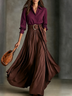 Women Matte Collar H‑Shirt Blouse & High‑Waist A‑Line Pleated Maxi Skirt Two Piece Matching Set
